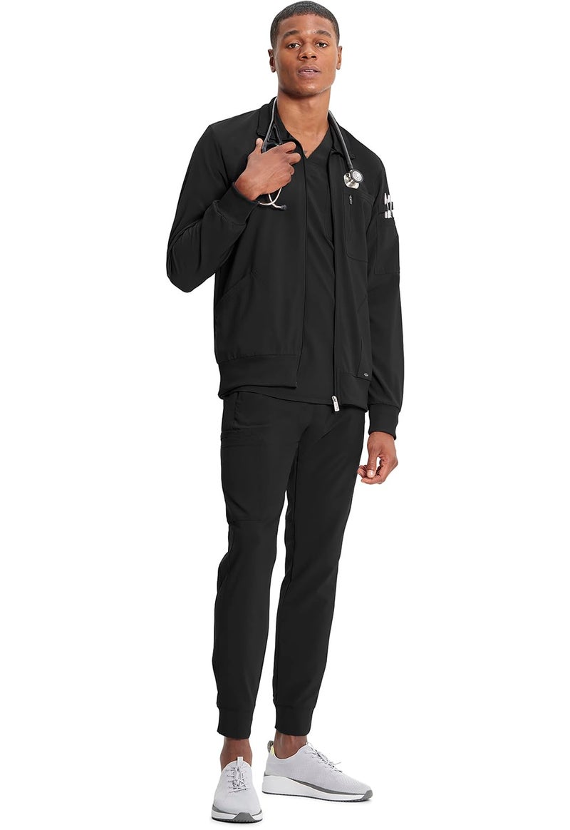 Cherokee Infinity Mens Zip Front Warm-Up Scrub Jacket, Modern Fit, 5 Pockets, Rib-Knit Panels Moisture Wicking - CK305A, L, Black - Image 3